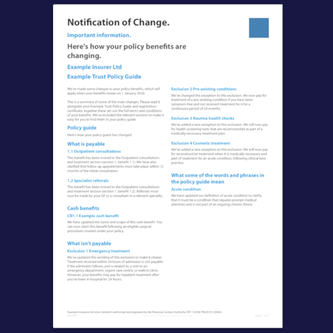 Notification of Change document example