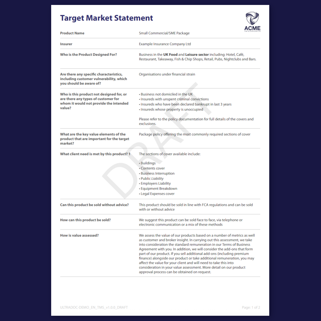 Target Market Statement document example